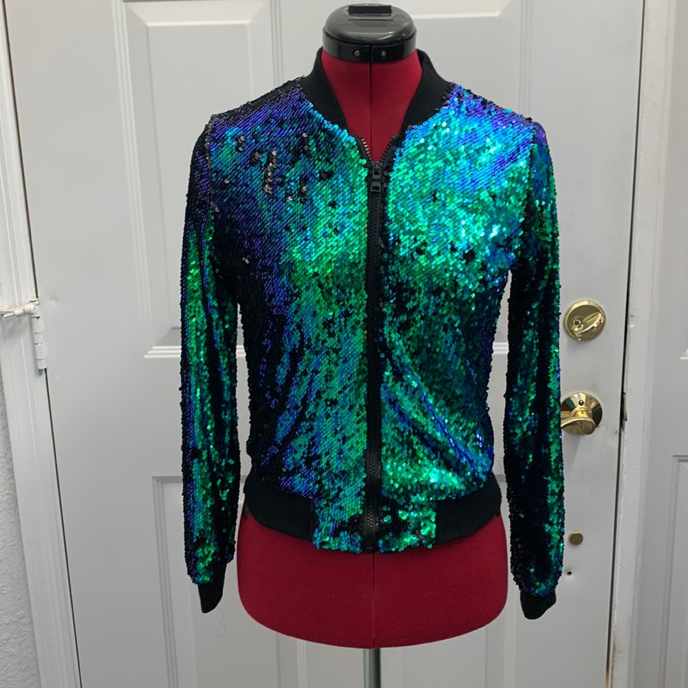 Charlotte Russe sequin  size XS mermaid bomber jacket